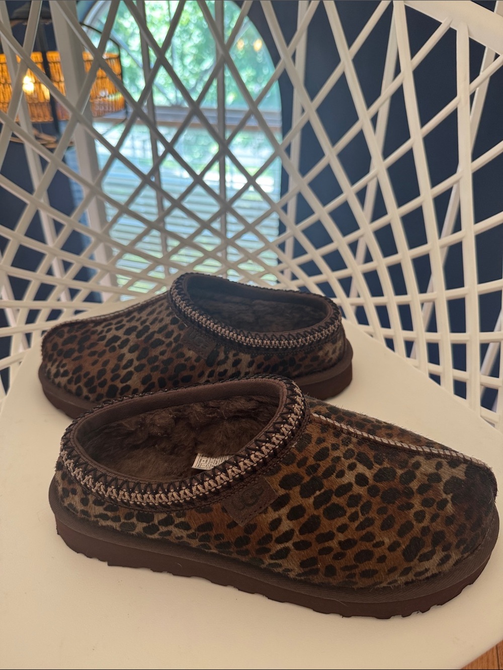 UGG Taz Low Leopard Print Fuzzy Slippers
